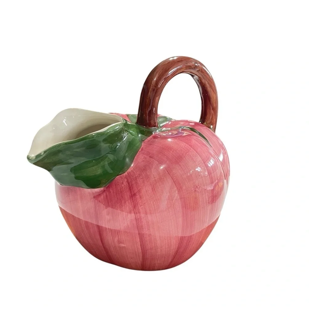 Vintage Majolica Style Hand Painted Tomato Pitcher Jug Made In Portugal Farm EUC